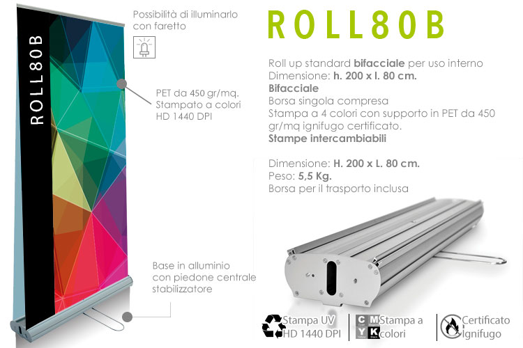 roll up standard bifacciale 200x80 cm - dettaglio tecnico